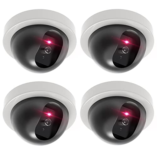 WALI Dummy Fake Security Dome Camera CCTV с мигающим красным светодиодом и наклейками с предупреждением о безопасности (SDW-4), 4 упаковки, белый