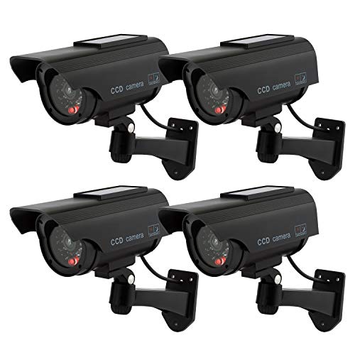 TOROTON Bullet Dummy Fake Surveillance Security CCTV Монитор с имитацией камеры на солнечной энергии со светодиодной мигающей лампой, для наружного и внутреннего использования для дома и бизнеса, 4 упаковки