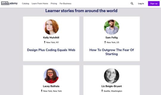 Содержание целевой страницы Codeacademy