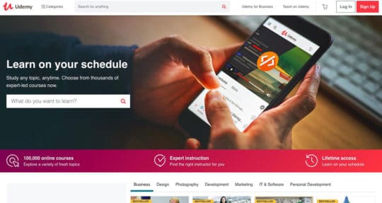 Контент целевой страницы Udemy