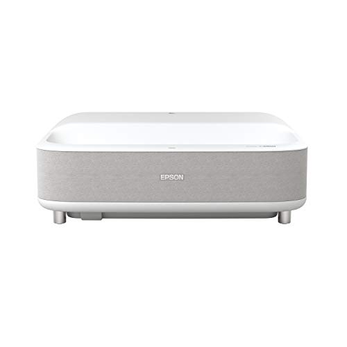 Epson EpiqVision 超短焦 LS300 3LCD 智能激光投影仪,3600 流明彩色和白色亮度,HDR,安卓电视,雅马哈扬声器,蓝牙,运动,游戏,电影 - 白色(已更新)