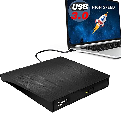 Gotega 外置 DVD 驅動器,USB 3.0 便攜式 CD/DVD +/-RW 驅動器/DVD 播放器,適用於筆記本電腦 CD ROM 刻錄機,兼容筆記本電腦台式電腦 Windows Linux 操作系統 Apple Mac 黑色