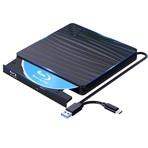 QDSYLQ 外置藍光驅動器 BD/CD/DVD USB 3.0 Type-C 藍光刻錄機播放器讀/寫藍光驅動器外置兼容筆記本電腦台式電腦適用於 Windows XP/7/8/10/11/MacOS HD