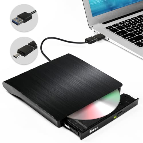 外置 DVD 驅動器 USB 3.0 Type-C CD 刻錄機便攜式 CD DVD +/-RW 驅動器 DVD 播放器適用於筆記本電腦 CD ROM 重寫器刻錄機兼容筆記本電腦台式電腦 Windows MacBook Mac Linux Mac 操作系統
