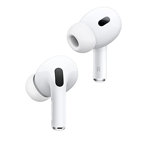 Auricolari wireless Apple AirPods Pro (2a generazione), cancellazione attiva del rumore fino a 2 volte superiore, trasparenza adattiva, audio spaziale personalizzato, custodia di ricarica MagSafe, cuffie Bluetooth per iPhone
