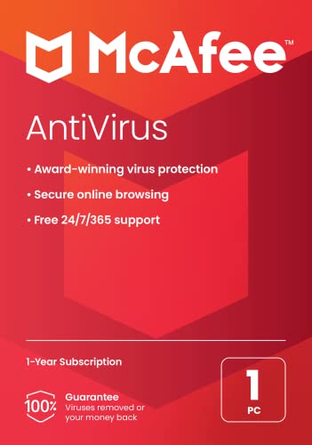 McAfee AntiVirus Protection 2023 | 1 PC (Windows)| Software de segurança na Internet | Assinatura de 1 ano | Cartão de acesso