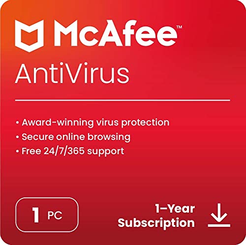 McAfee AntiVirus Protection 2023 | 1 PC (Windows)| Proteção antivírus, software de segurança na Internet | Assinatura de 1 ano | Código de download