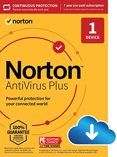 Norton AntiVirus Plus 2023, software antivírus para 1 dispositivo com renovação automática - inclui gerenciador de senhas, firewall inteligente e backup na nuvem para PC [Download]