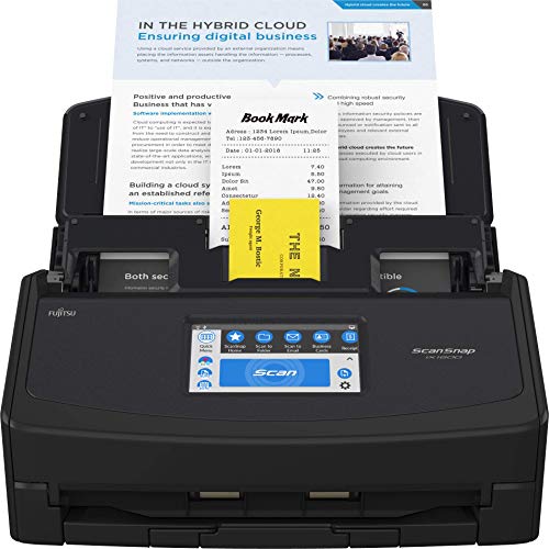 ScanSnap iX1600 Wireless atau USB High-Speed ​​Cloud Enabled Document, Photo & Receipt Scanner dengan Layar Sentuh Besar dan Pengumpan Dokumen Otomatis untuk Mac atau PC, Hitam