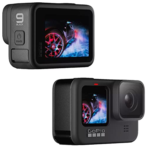 GoPro HERO9 Black - Embalagem para comércio eletrônico - Câmera de ação à prova d'água com LCD frontal e telas traseiras sensíveis ao toque, vídeo 5K Ultra HD, fotos de 20 MP, transmissão ao vivo em 1080p, webcam, estabilização