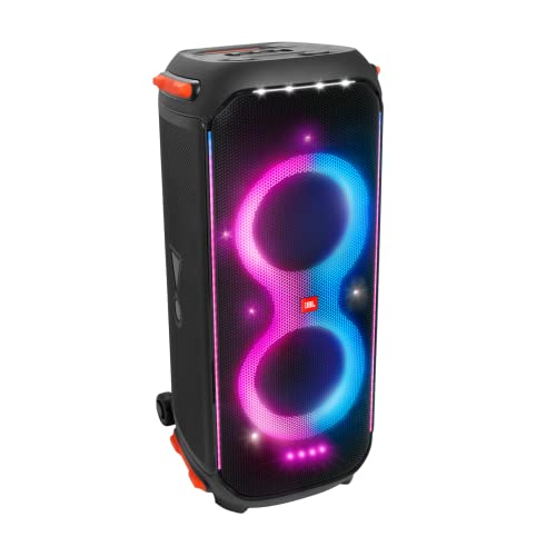 JBL PartyBox 710 — акустическая система для вечеринок с мощным звуком, встроенной подсветкой и сверхглубоким басом, защитой от брызг IPX4, возможностью подключения через приложение/Bluetooth, создана для использования в любом месте, с ручкой и встроенными колесами (черный цвет)