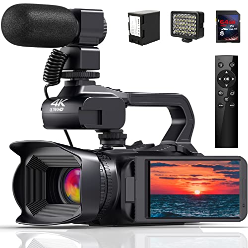 JLANDA 4K-Videokamera-Camcorder, 64 MP, 60 FPS, 18-facher Digitalzoom, Autofokus-Vlogging-Kamera für YouTube, HD-WLAN-Videokamera mit 4500-mAh-Akku, SD-Karte, Stabilisator, Mikrofon, Fernbedienung und Fülllicht
