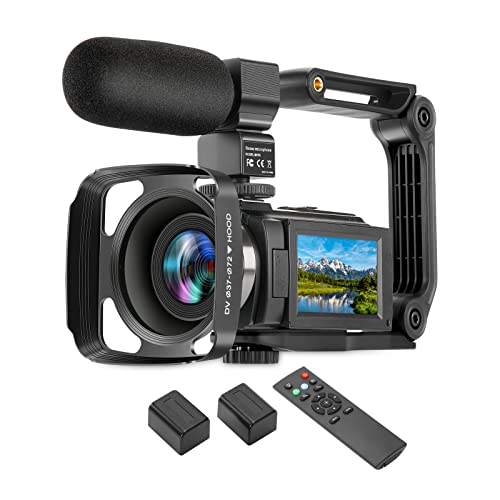 WZX 4K-Videokamera-Camcorder, Ultra HD WiFi 60FPS 48MP 16X Digitalzoom, Touchscreen-Nachtsicht-Vlogging-Kamera, YouTube-Kamera mit externem Mikrofon, Fernbedienung, Gegenlichtblende, Stabilisator