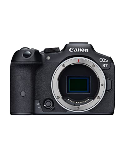 Canon EOS R7 (tylko korpus), bezlusterkowy aparat do vlogowania, wideo 4K 60p, jakość obrazu 32,5 MP, procesor obrazu DIGIC X, Dual Pixel CMOS AF, wykrywanie obiektów, dla profesjonalistów i twórców treści