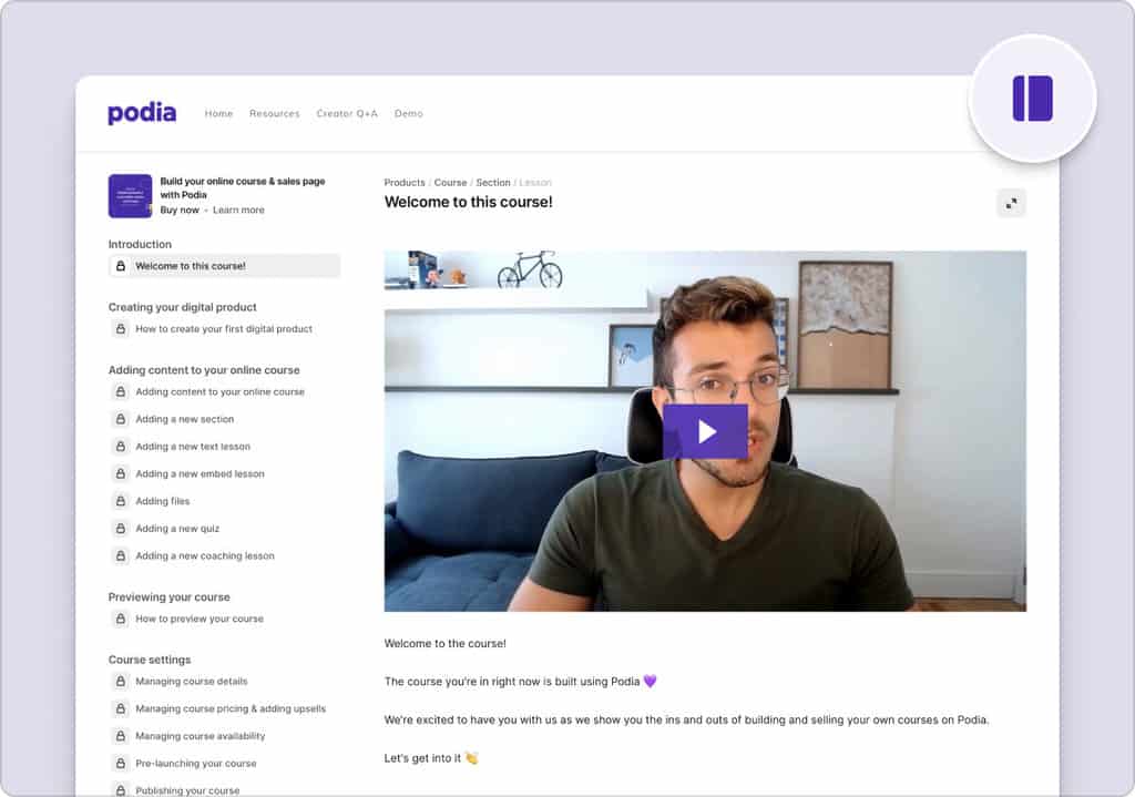مثال على الدورة الرقمية عبر الإنترنت Podia