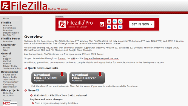 Açık kaynaklı bir FTP aracı olan FileZilla