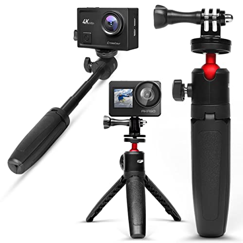 Selfie Stick extensibil Action Pro cu trepied Accesoriu GoPro | Trepied cu mâner potrivit pentru GoPro Hero 9/8/7/6/5/4/3, Max, Fusion, Session și alte camere de acțiune, Akaso, Apeman, Crosstour