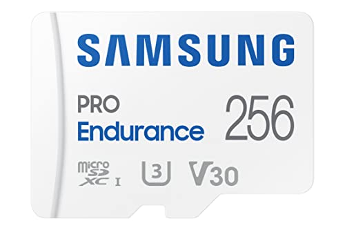 SAMSUNG PRO Endurance 256 GB MicroSDXC Hafıza Kartı, Araç İçi Kamera, Vücut Kamerası ve güvenlik kamerası için Adaptörlü – Sınıf 10, U3, V30 (‎MB-MJ256KA/AM)