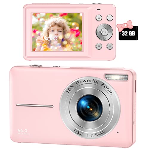 Fotocamera Digitale, Fotocamera Digitale FHD 1080P per Bambini con Scheda SD da 32GB Zoom Digitale 16X, Fotocamera Compatta Inquadra e Scatta Fotocamere Digitali Mini Fotocamera Portatile per Adolescenti Studenti Ragazzi Ragazze Anziani(Rosa)