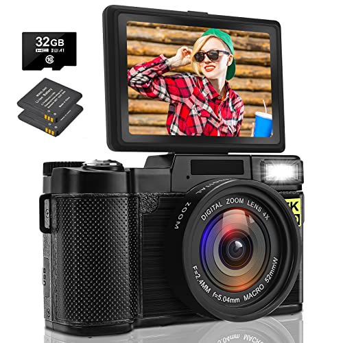 Fotocamera digitale per fotografia FHD 2.7K 30MP Vlogging Camera per YouTube, Point and Shoot Fotocamere con schermo ribaltabile a 180 gradi da 3 pollici, piccola fotocamera portatile da 32 GB con scheda TF per adolescenti Bambini Anziani