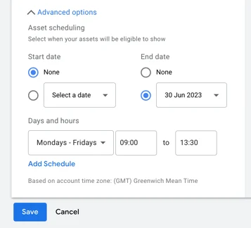 إعداد أصول وسيلة شرح إعلانات google