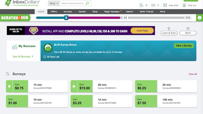 dashboard di inboxdollars