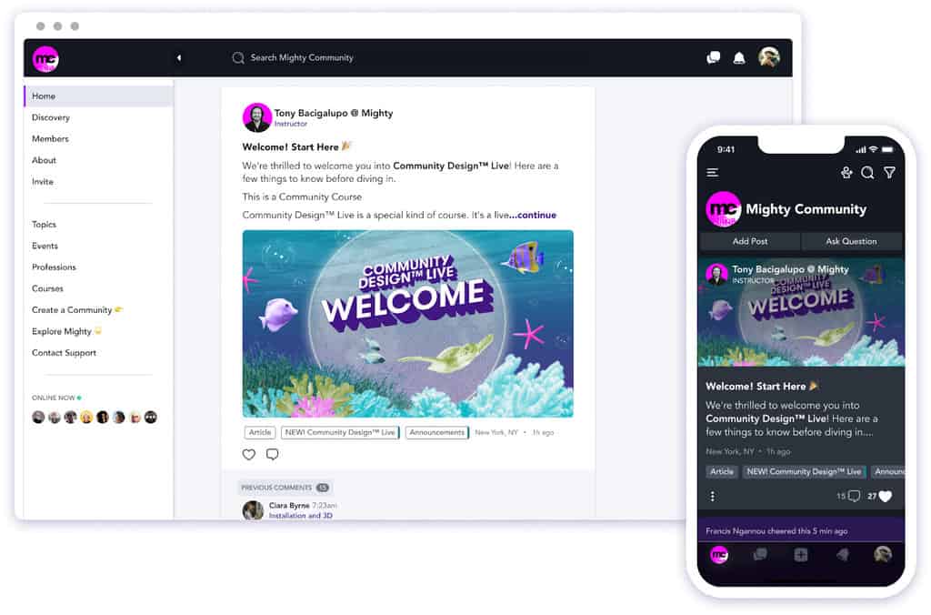Contoh pembangun komunitas Mighty Networks tiga