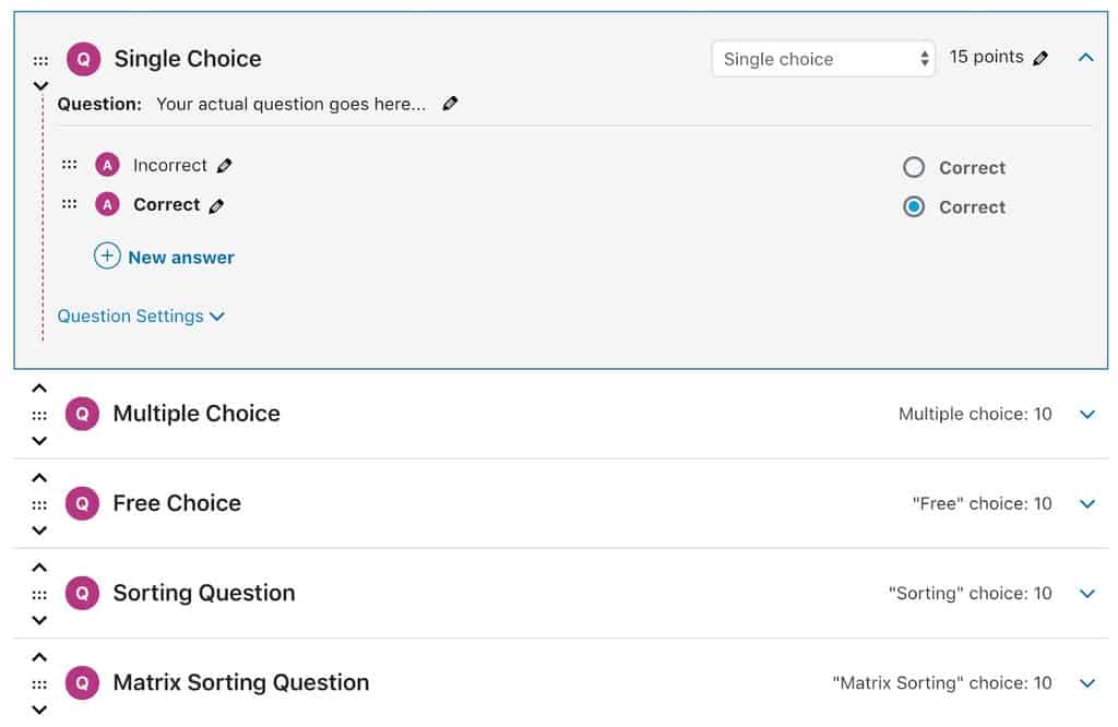Esempio di creatore di quiz LearnDash due