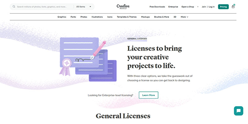 Creative Marketの一般ライセンスページ