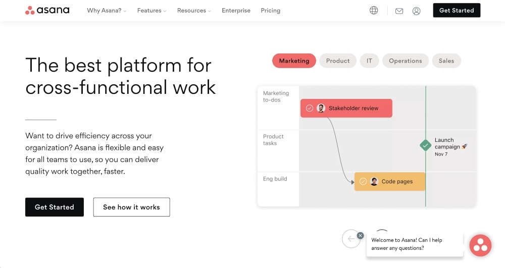 captura de pantalla del sitio web de Asana