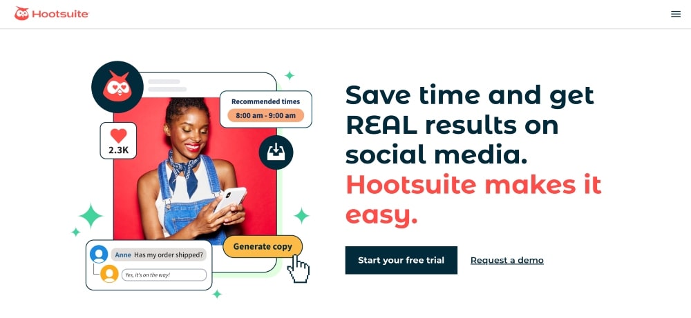 captura de pantalla del sitio web de Hootsuite