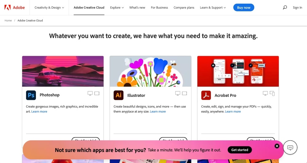 captura de pantalla del sitio web de Adobe Creative Cloud