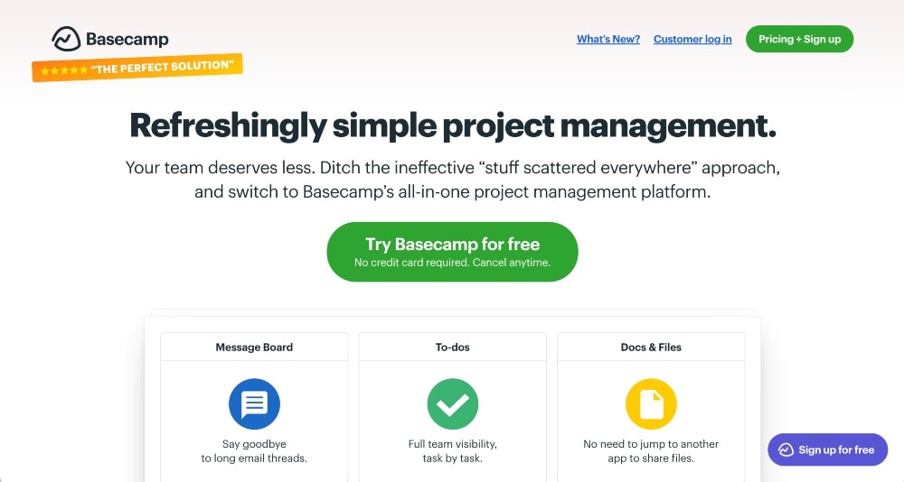 captura de pantalla del sitio web de Basecamp
