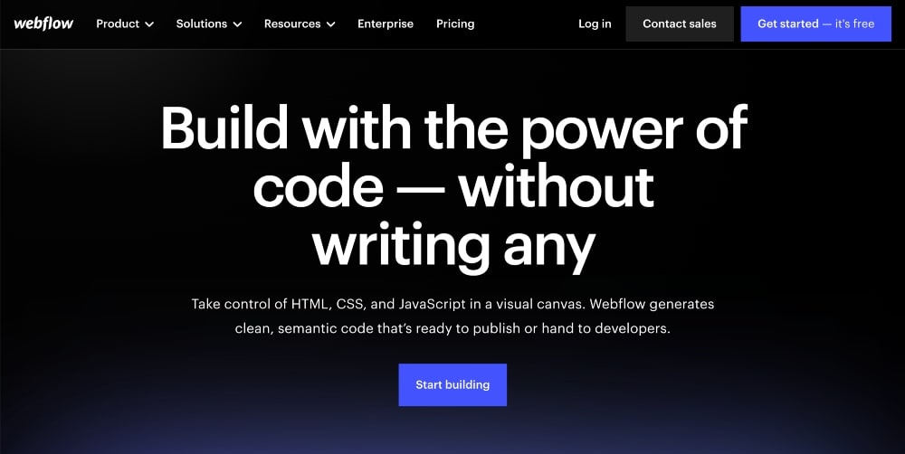 captura de pantalla del sitio web de Webflow