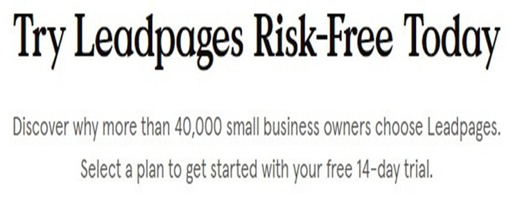 Ejemplo uno del período de prueba de Leadpages