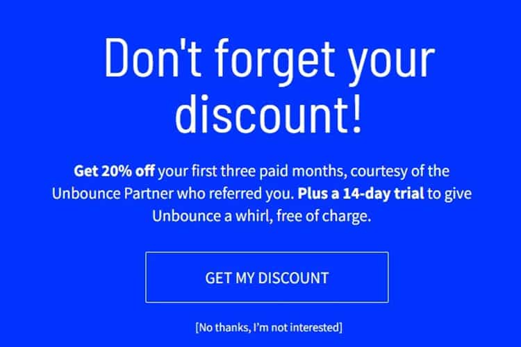Ejemplo uno del período de prueba de Unbounce