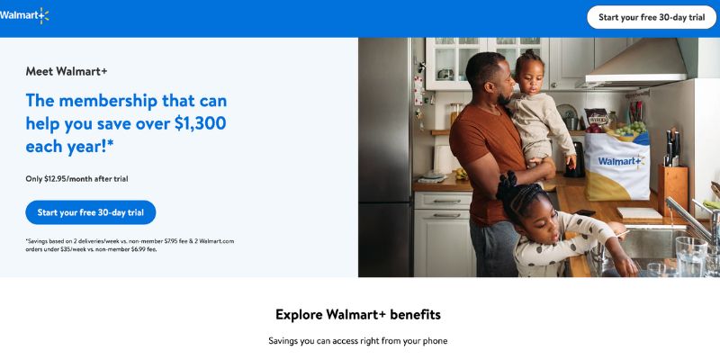 Ulasan Walmart Plus: tangkapan layar beranda walmart plus