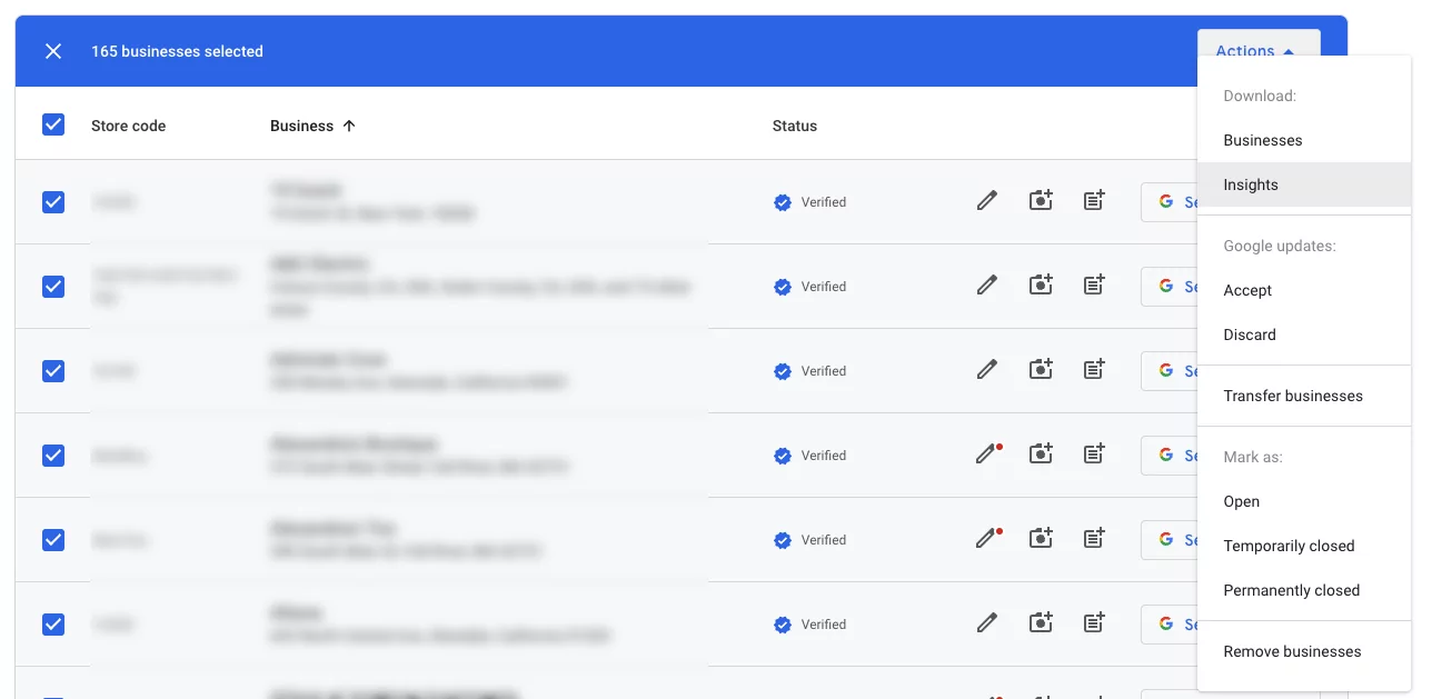 загружать данные gmb Insights из нескольких профилей