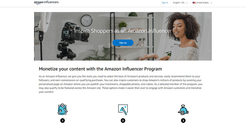 Página do programa Amazon Influencers