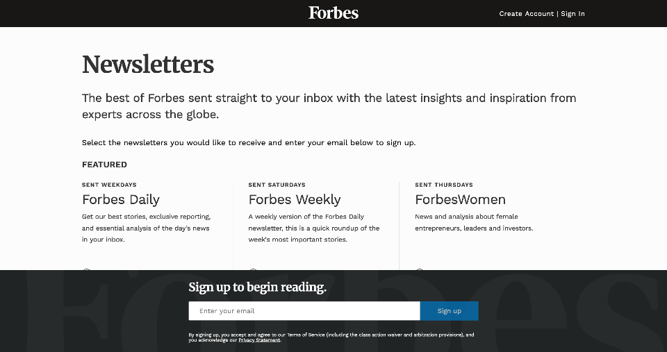 興味のある顧客が Web サイト上のメーリング リストに登録できるようにする