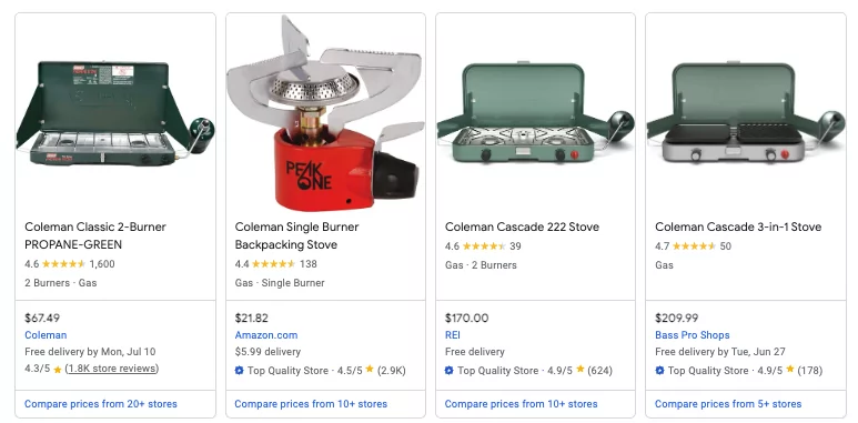 Ejemplo de compras de Google para página de producto seo