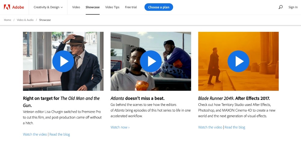 Screenshot der Adobe Creative Cloud Stories-Webseite