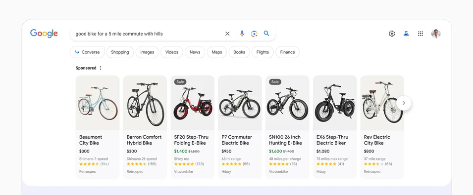 购物广告在 Google SGE 中的外观示例