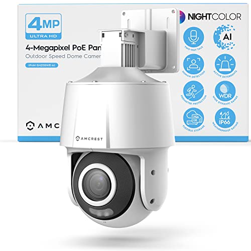 Amcrest 4MP exterior PT POE AI Cameră IP Pan Tilt Security Speed Dome, Detectare umană, 98ft Viziune nocturnă, Tripwire & Intrusion, POE (802.3at) IP4M-SN2110EW-AI