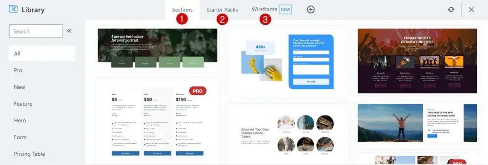Kadence Blocks レビュー: あなたのウェブサイトをアップグレードする価値はありますか? 4 choose the sections from Design Library