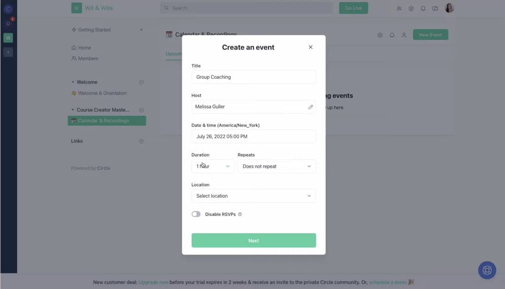 Circle.so conectando la comunidad en vivo ejemplo dos