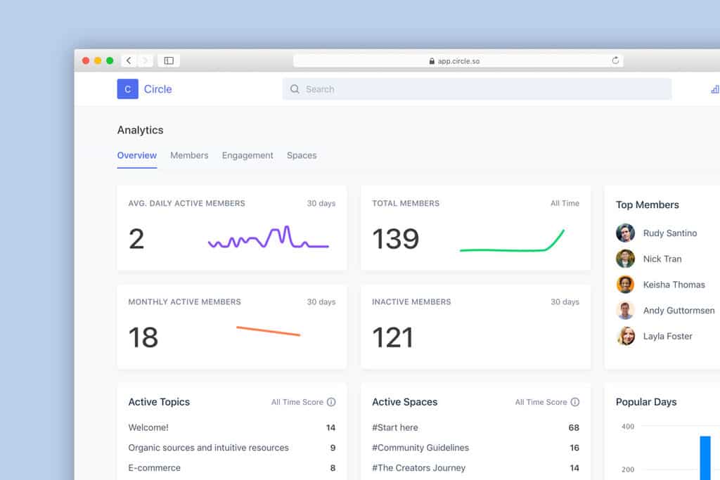 Ejemplo uno de Circle.so Analytics
