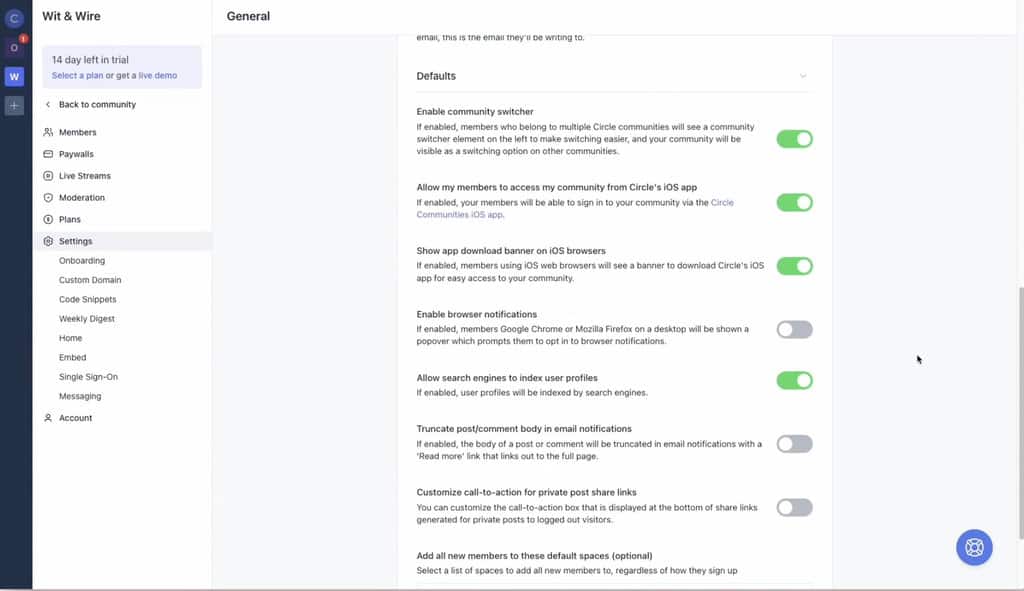 Ejemplo dos de configuración fácil de Circle.so