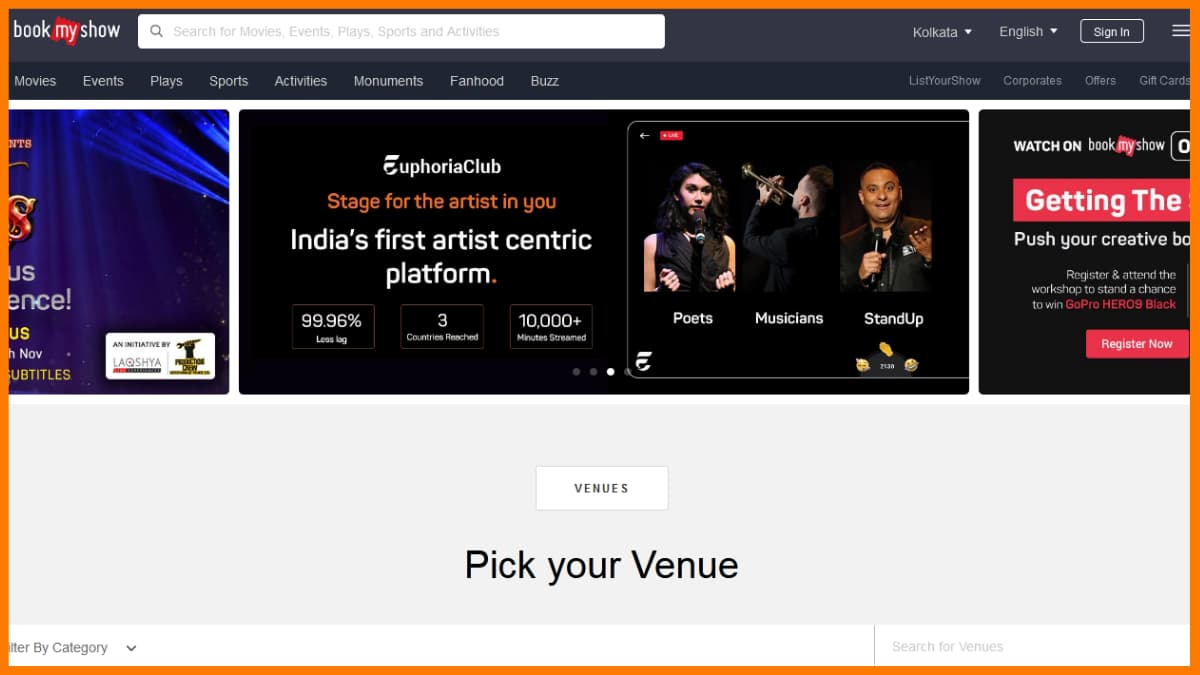 BookMyShow - 活动列表网站