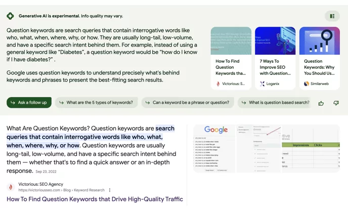 ตัวอย่างของ Google AI ที่ดึงข้อมูลจากตัวอย่างข้อมูลเด่นในผลการค้นหา